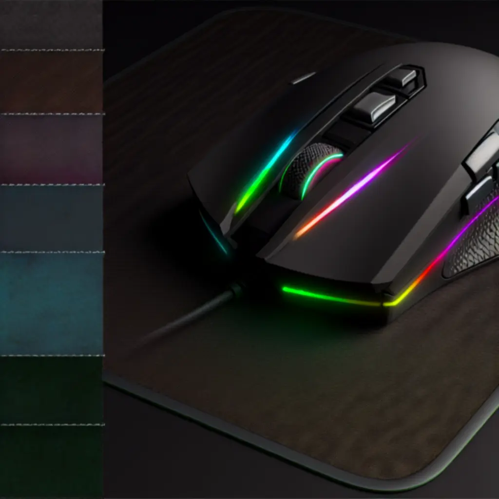 Zbliżenie na gamingową mysz z neonowym podświetleniem