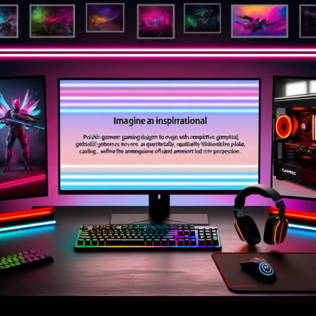 Neonowo podświetlone gamingowe stanowisko z klawiaturą, myszą, headsetem i monitorami