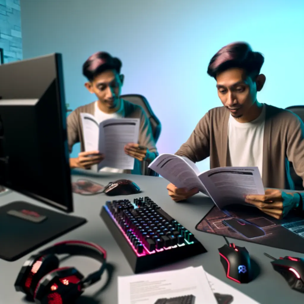 Biurko gracza z zestawem gamingowym i panelem wsparcia Polviion na ekranie